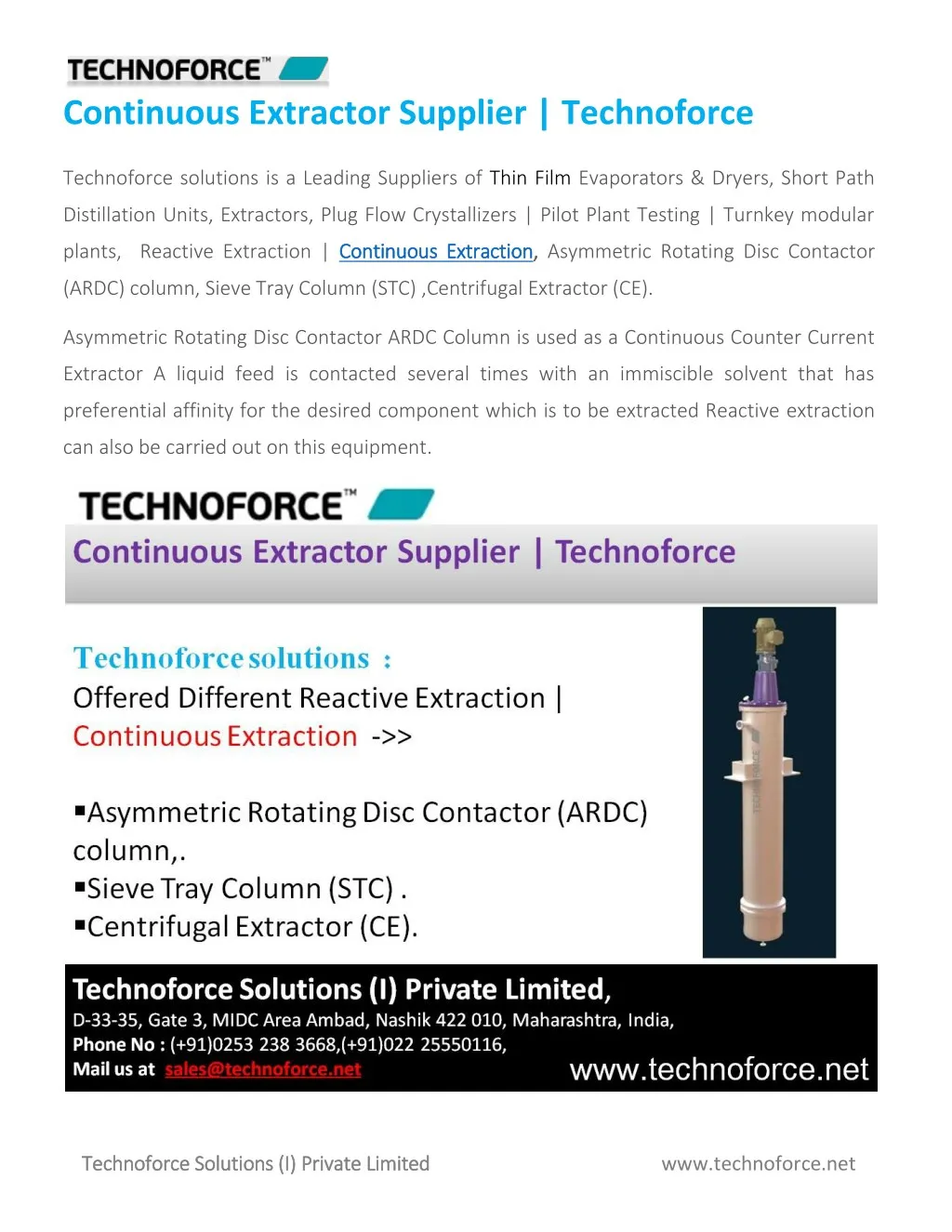 continuous extractor supplier technoforce