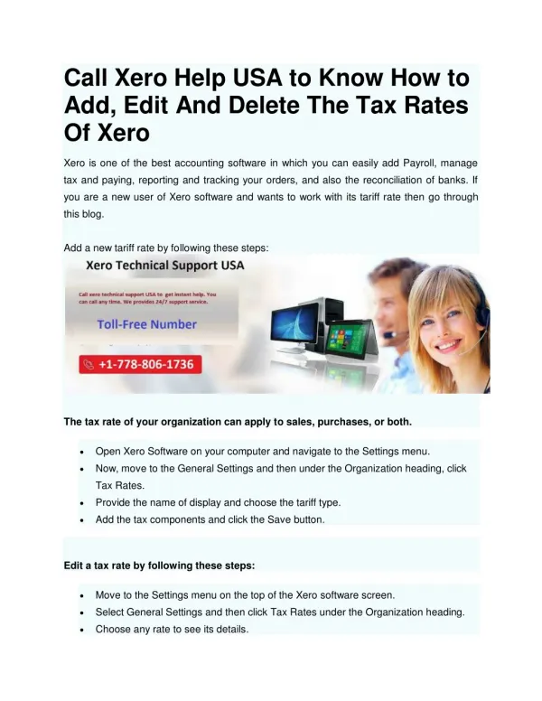 Call Xero Help USA to Know How to Add, Edit And Delete The Tax Rates Of Xero
