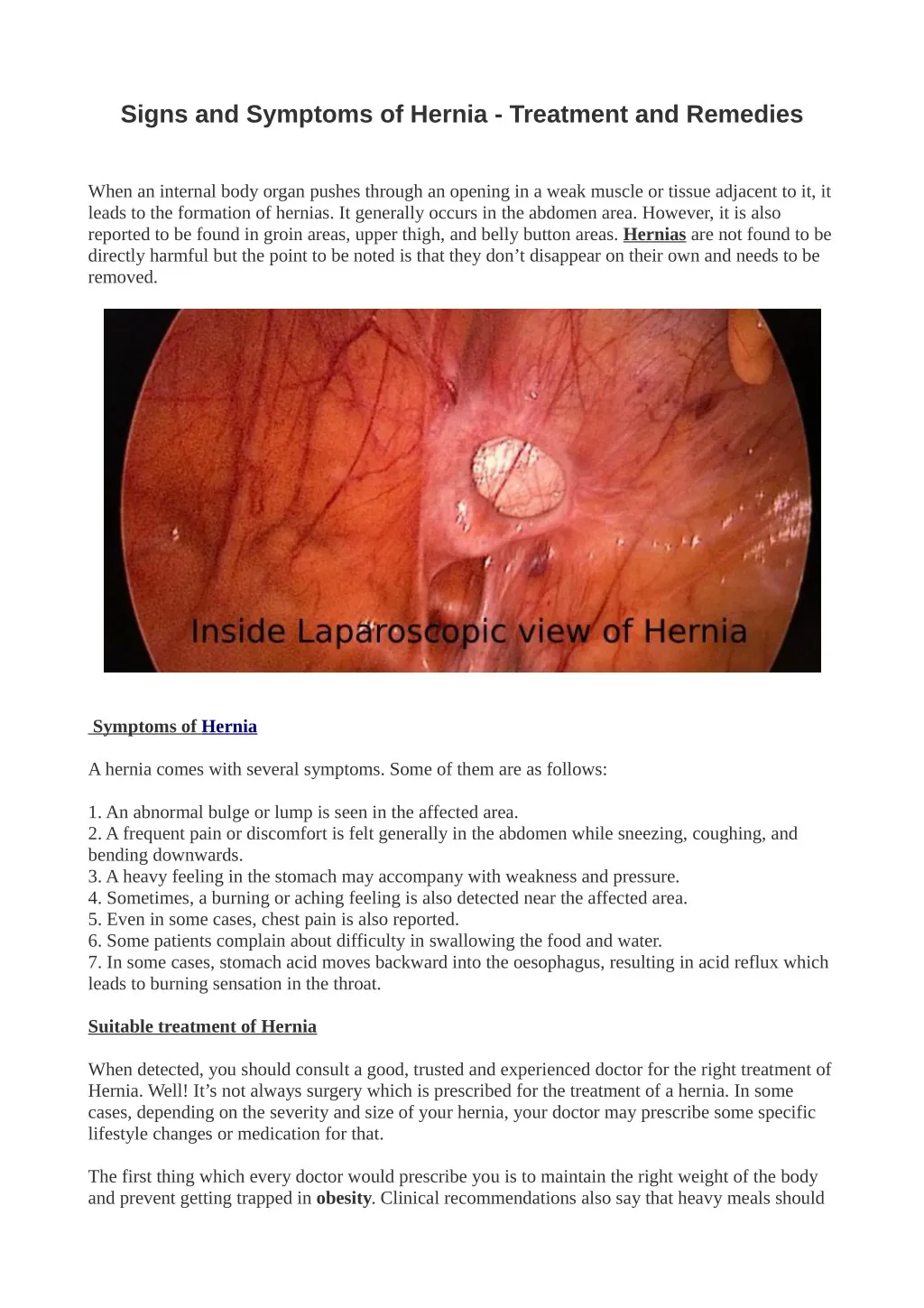 signs and symptoms of hernia treatment