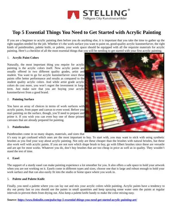 Top 5 Essential Things You Need to Get Started with Acrylic Painting