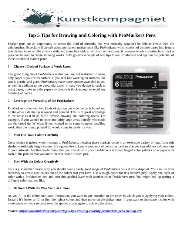 Top 5 Tips for Drawing and Coloring with ProMarkers Pens