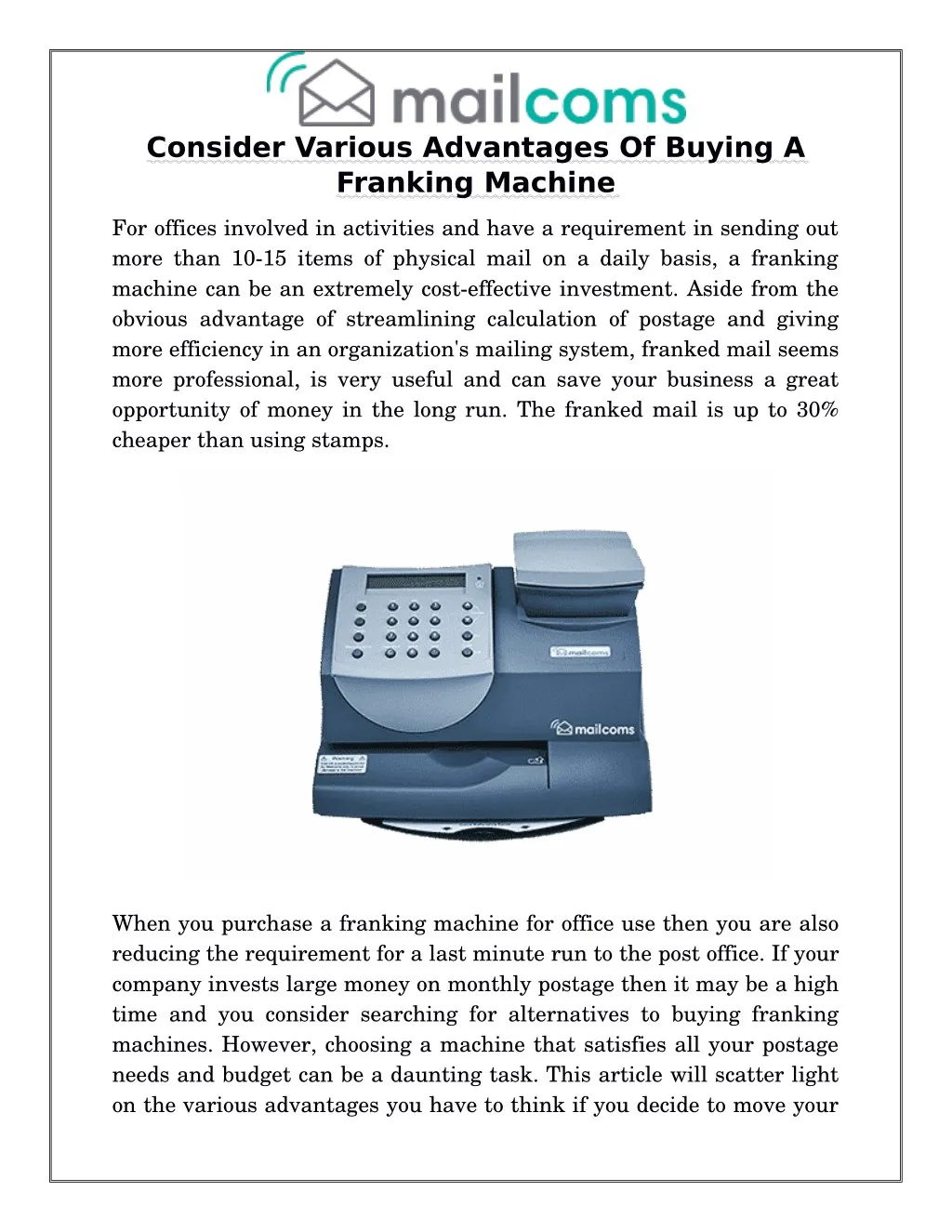 consider various advantages of buying a franking