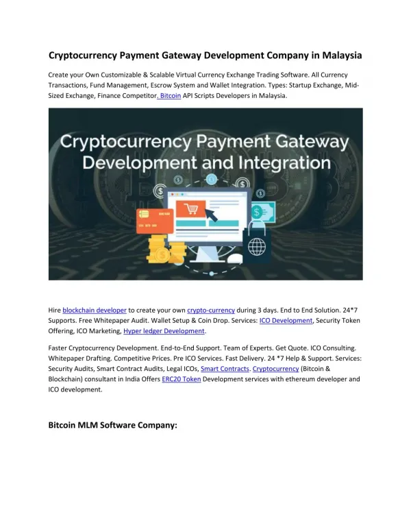 Cryptocurrency Payment Gateway Development Company in Malaysia