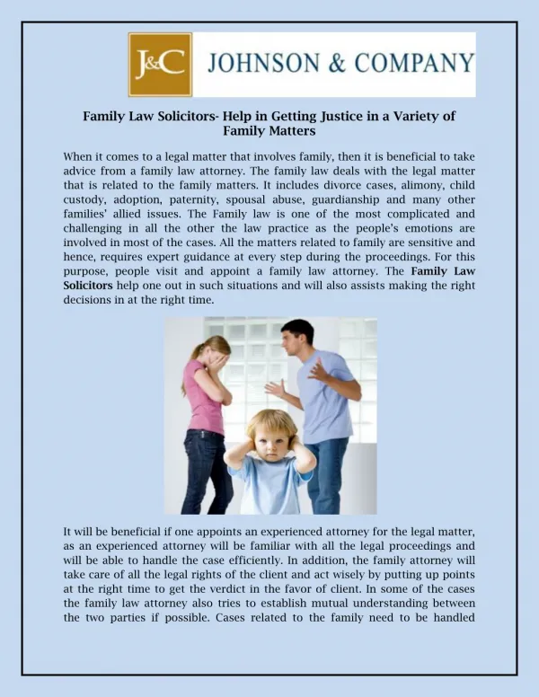 Family Law Solicitors- Help in Getting Justice in a Variety of Family Matters