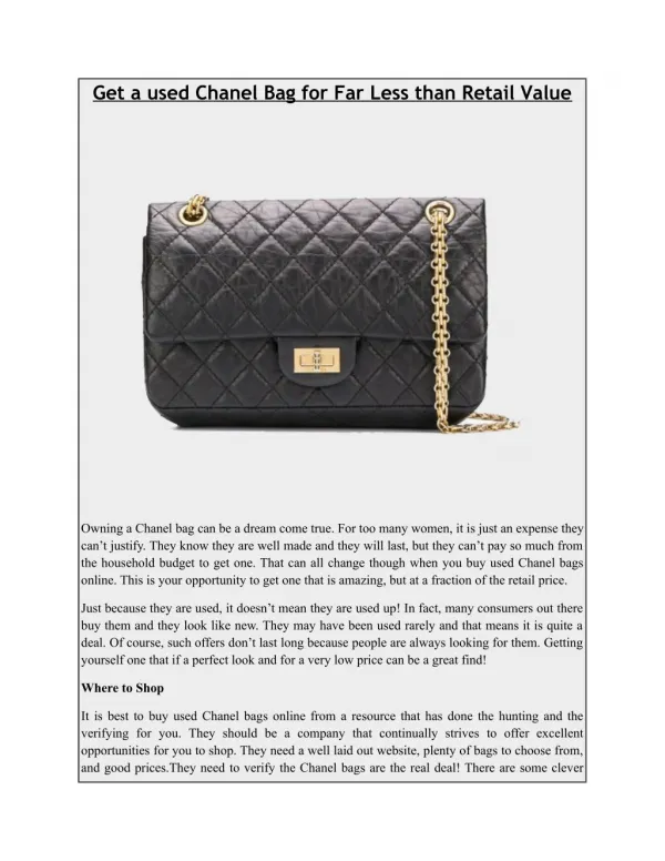 Get a used Chanel Bag for Far Less than Retail Value