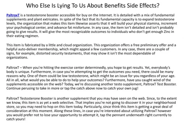 Dirty Facts About Benefits Side Effects Revealed