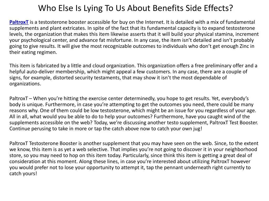 who else is lying to us about benefits side effects