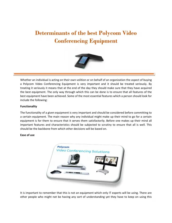 Determinants of the best Polycom Video Conferencing Equipment