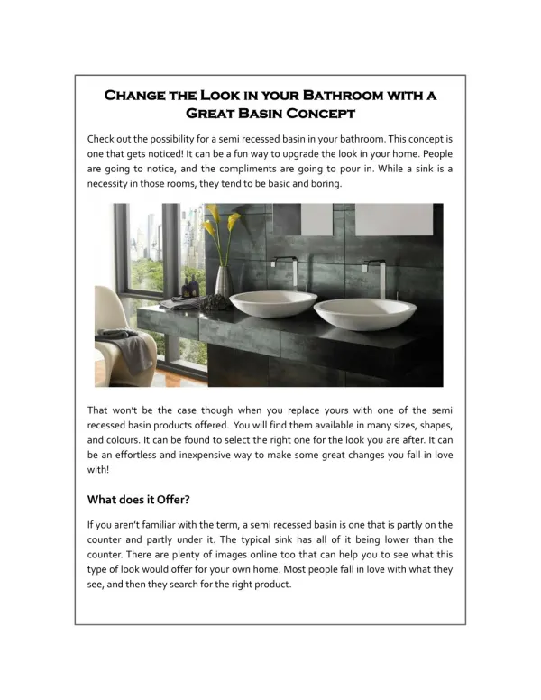 Change the Look in your Bathroom with a Great Basin Concept