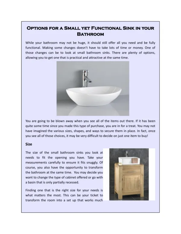Options for a Small yet Functional Sink in your Bathroom