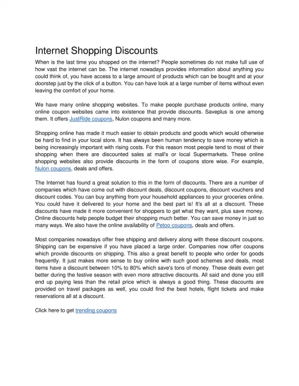 Internet Shopping Discounts