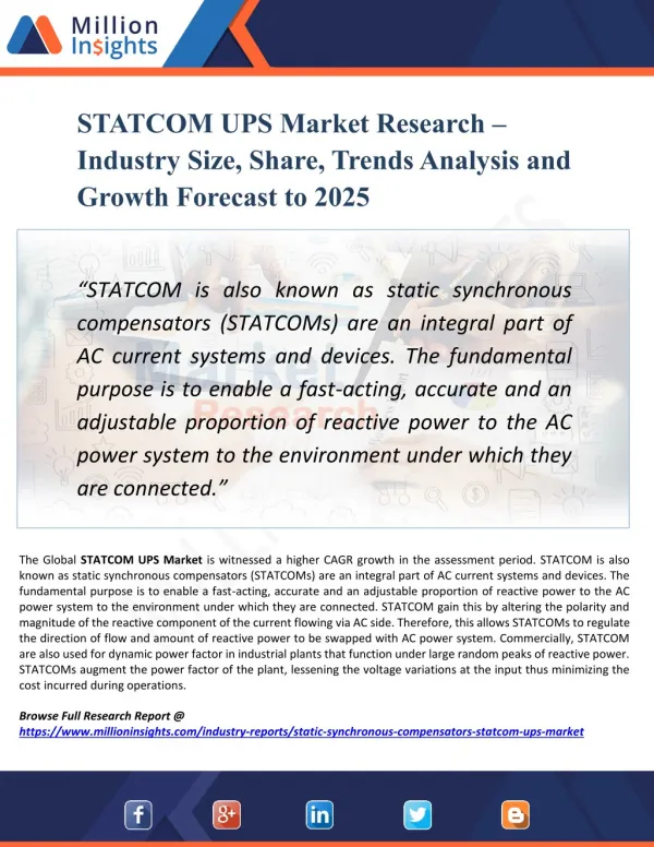 STATCOM UPS Market Size, Drivers, Opportunities, Top Companies, Trends, Challenges, & Forecast 2025