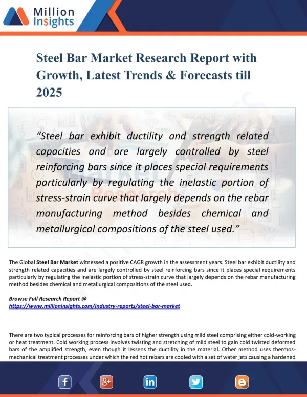 Steel Bar Market - Industry Insights, Trends, Outlook, And Opportunity Analysis, 2025