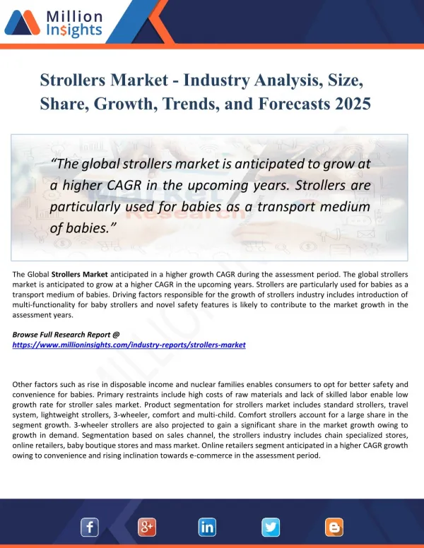Strollers Market 2025: Analysis By Material, Application & Geography - by Million Insights