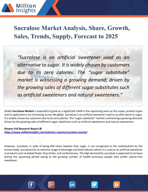 Sucralose Market Analysis - Trends, Technologies & Forecasts Report 2025