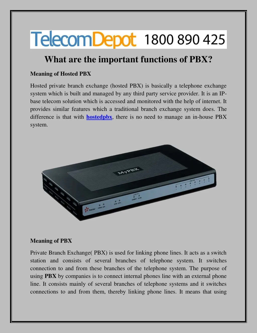 what are the important functions of pbx