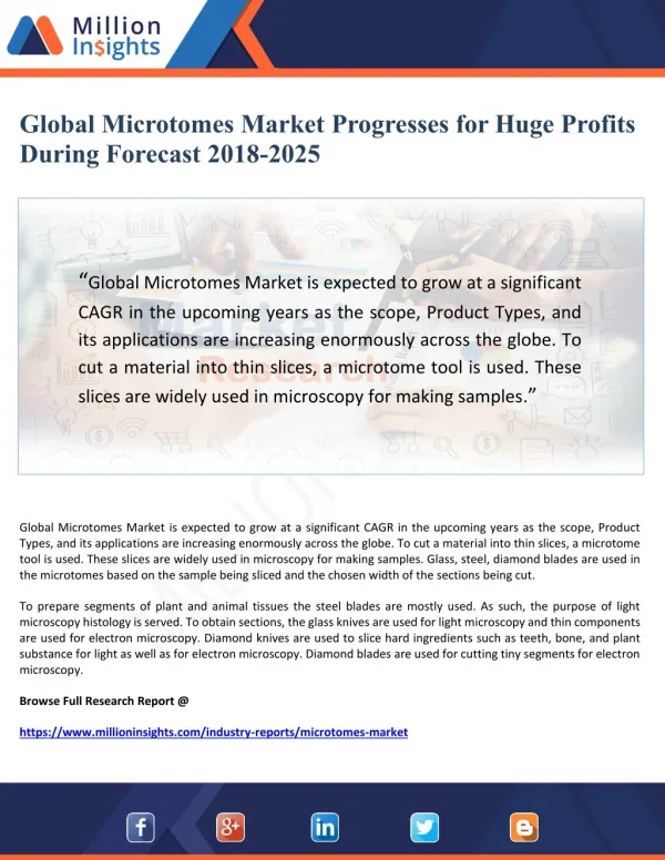 Global Microtomes Market Progresses for Huge Profits During Forecast 2018-2025