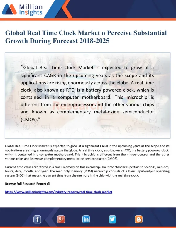 Global Real Time Clock Market to Perceive Substantial Growth During Forecast 2018-2025