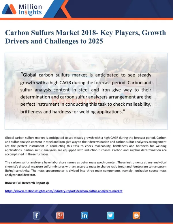 Carbon Sulfurs Market 2018- Key Players, Growth Drivers and Challenges to 2025