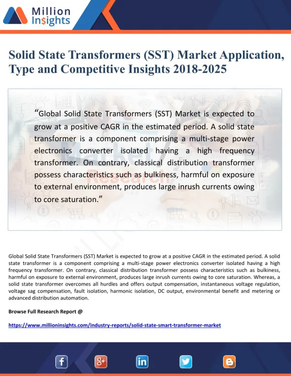 Solid State Transformers (SST) Market Application, Type and Competitive Insights 2018-2025