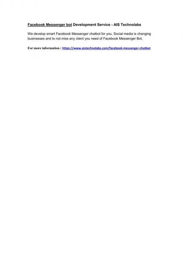 Facebook Messenger bot Development Service - AIS Technolabs