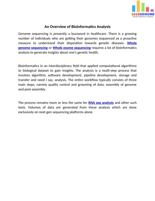 An Overview of Bioinformatics Analysis