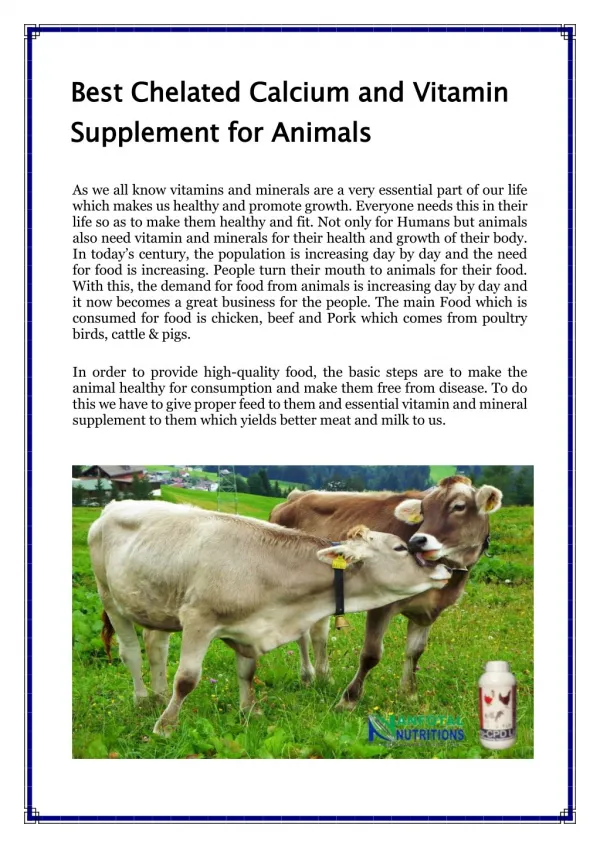 Best Chelated Calcium and Vitamin Supplement for Animals
