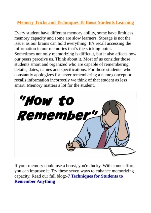 Memory Tricks and Techniques To Boost Students Learning
