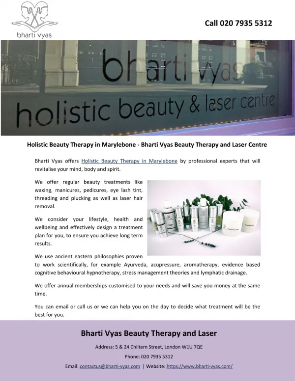 Holistic Beauty Therapy in Marylebone - Bharti Vyas Beauty Therapy and Laser Centre