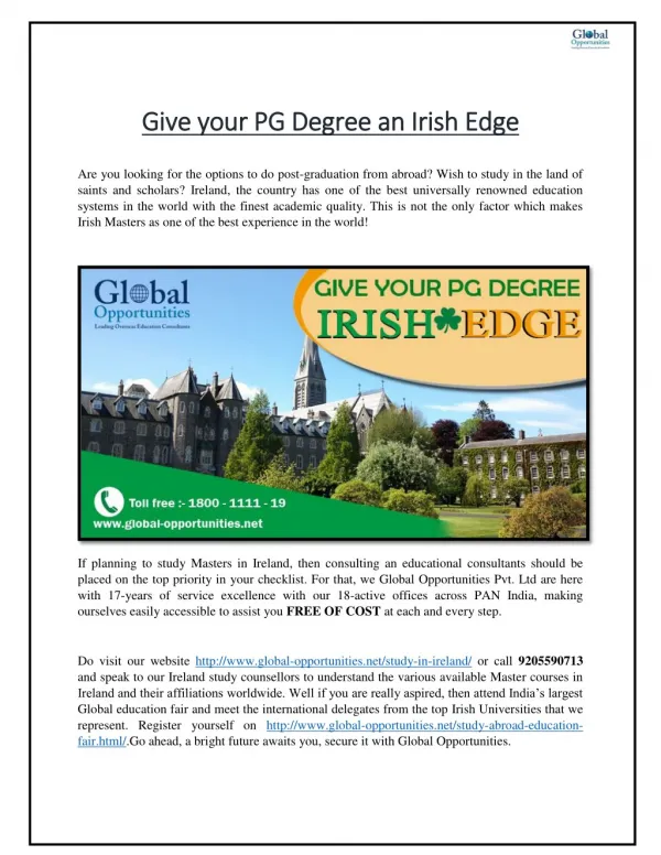 Give your PG Degree an Irish Edge