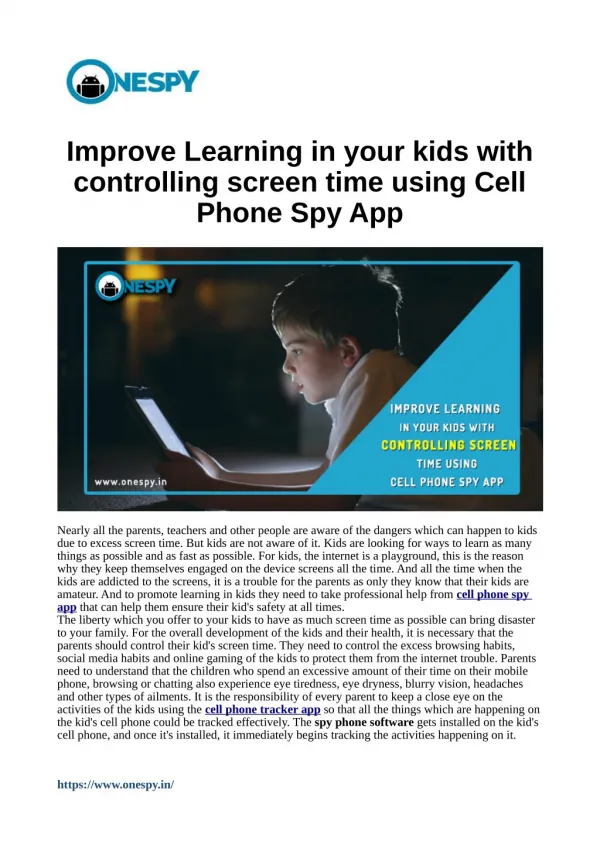 Improve Learning in your kids with controlling screen time using Cell Phone Spy App