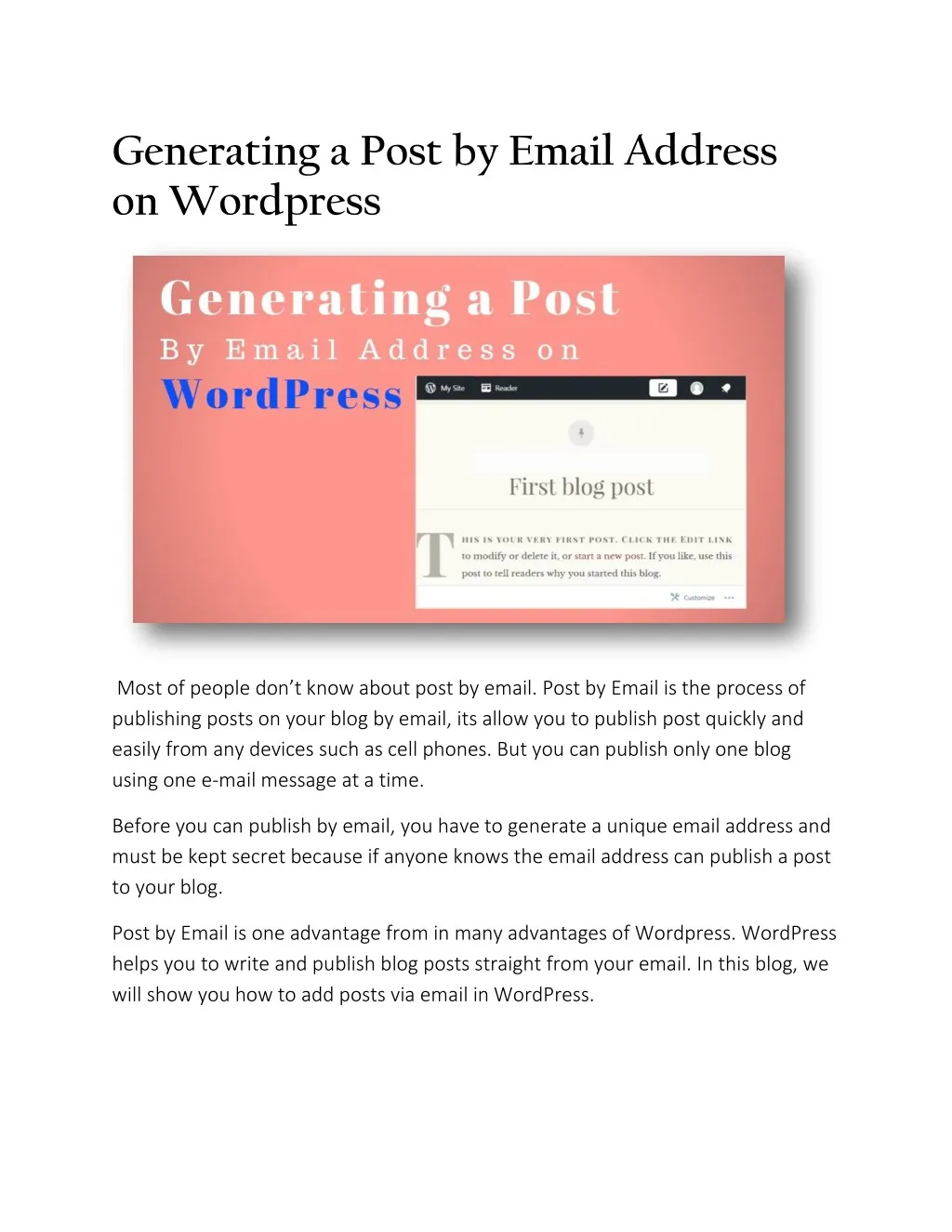 generating a post by email address on wordpress