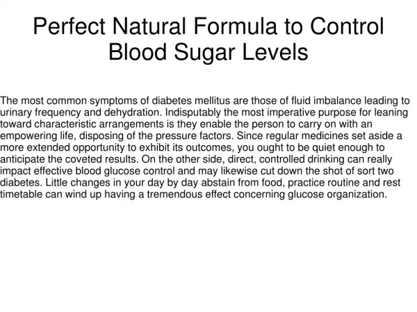 Perfect Natural Formula to Control Blood Sugar Levels