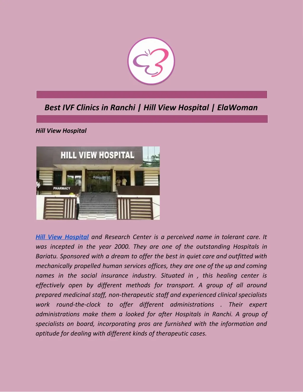 best ivf clinics in ranchi hill view hospital