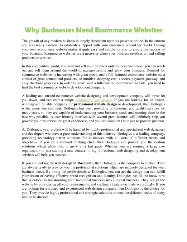 Why Businesses Need Ecommerce Websites