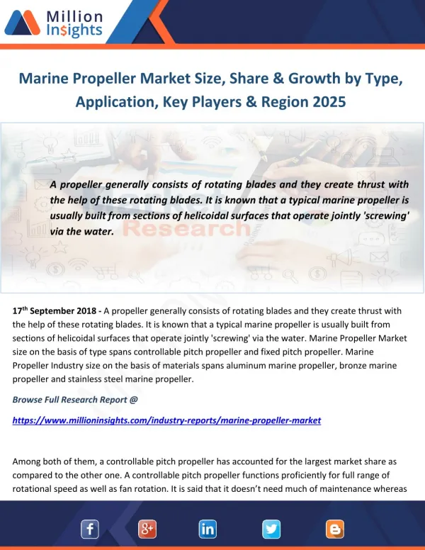 Marine Propeller Market Size, Share & Growth by Type, Application, Key Players & Region 2025
