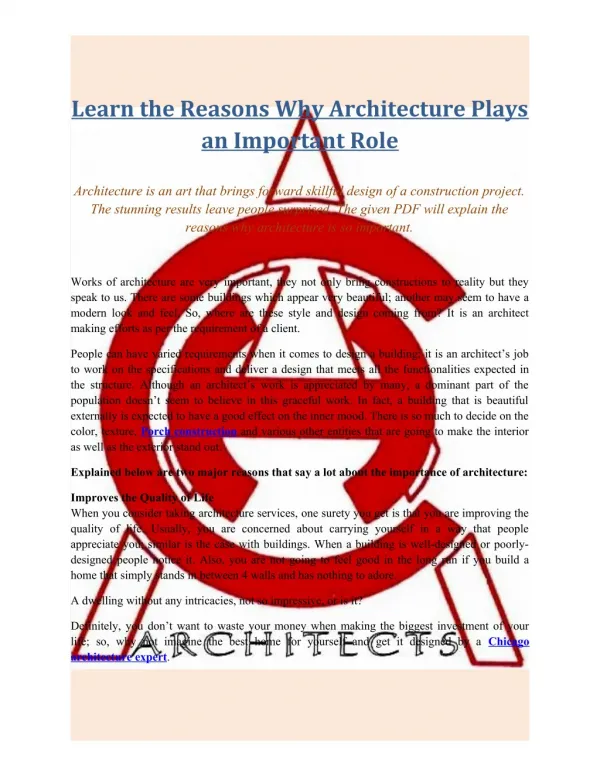 Learn the Reasons Why Architecture Plays an Important Role