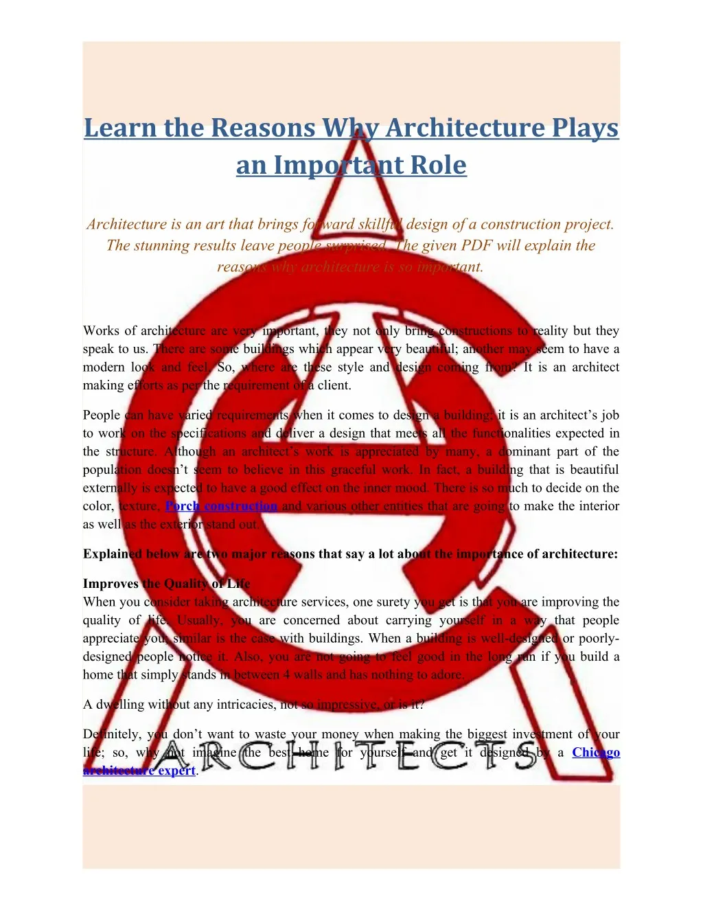 learn the reasons why architecture plays