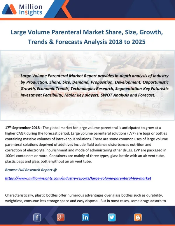 Large Volume Parenteral Market Share, Size, Growth, Trends & Forecasts Analysis 2018 to 2025