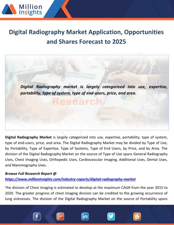 Digital Radiography Market Application, Opportunities and Shares Forecast to 2025