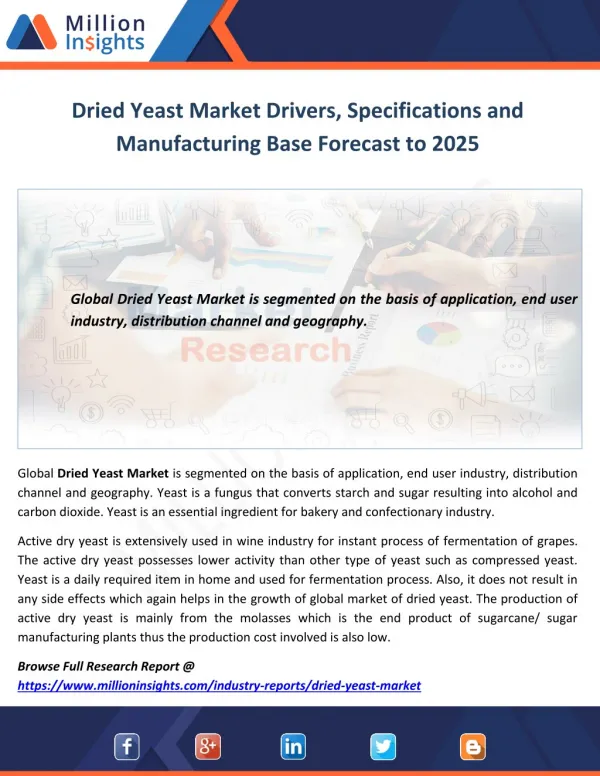 Dried Yeast Market Drivers, Specifications and Manufacturing Base Forecast to 2025