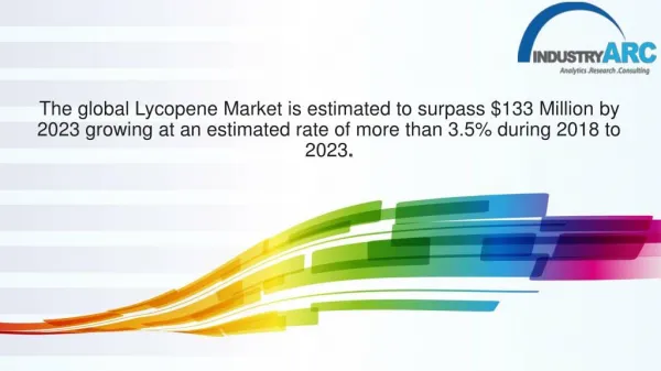 Lycopene Market is estimated to surpass $133 Million by 2023 growing at an estimated rate of more than 3.5% during 2018