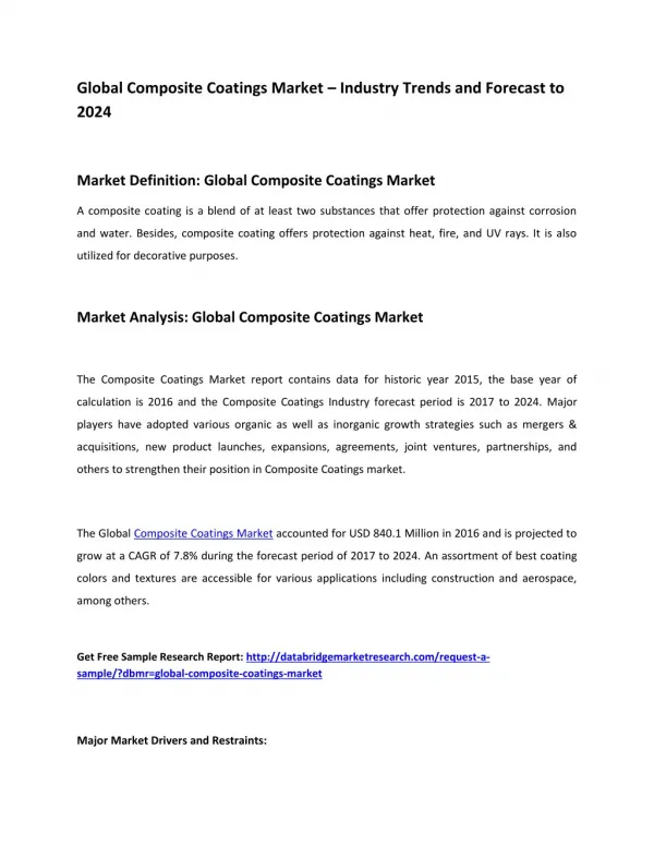 Composite Coatings Market Players, Growth, Size, Analysis, Competitive Landscape and Forecast till 2024