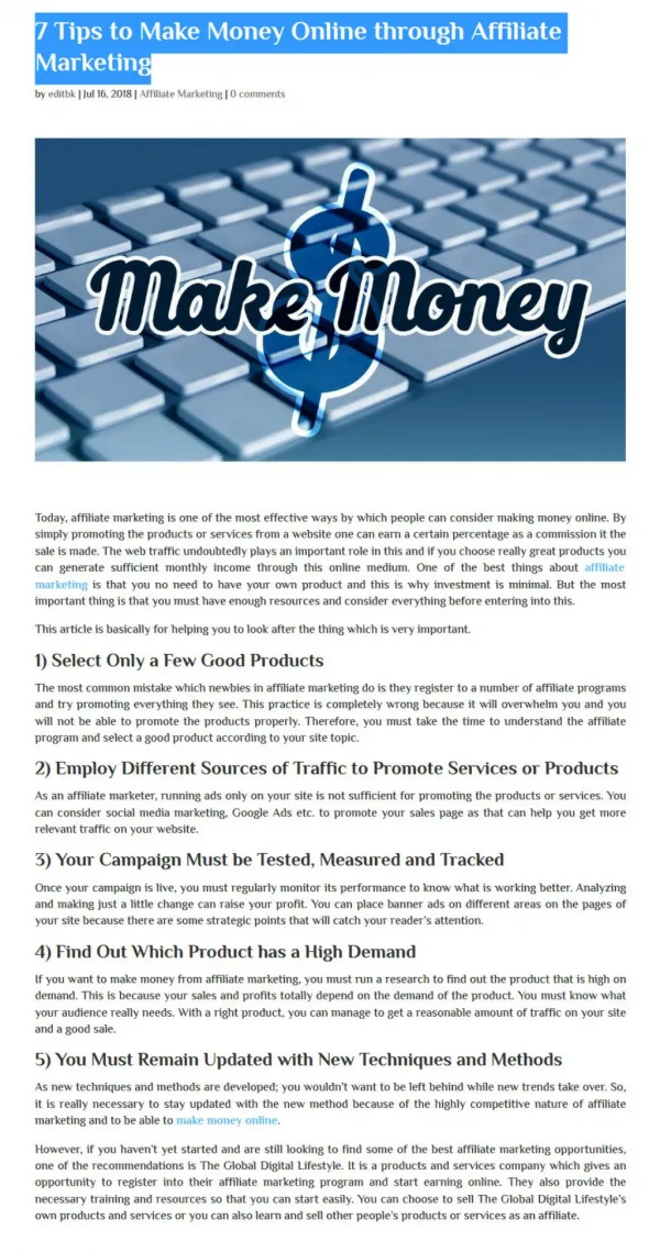 7 Tips to Make Money Online through Affiliate Marketing