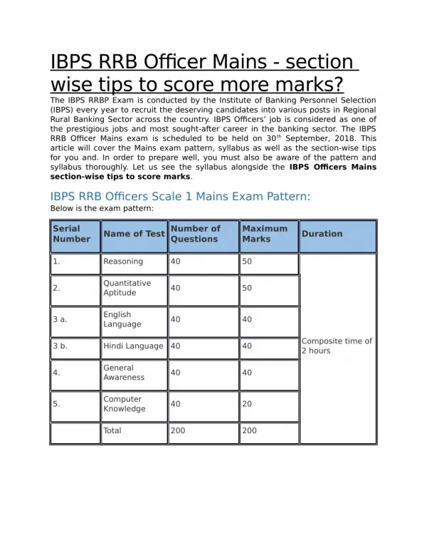 IBPS RRB Officer mains section-wise preparation tips