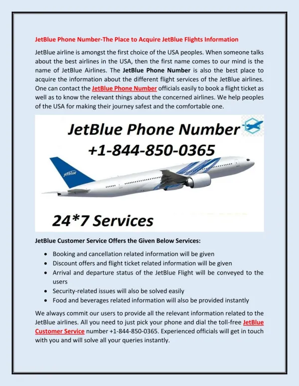 JetBlue Phone Number to Acquire JetBlue Flights Information