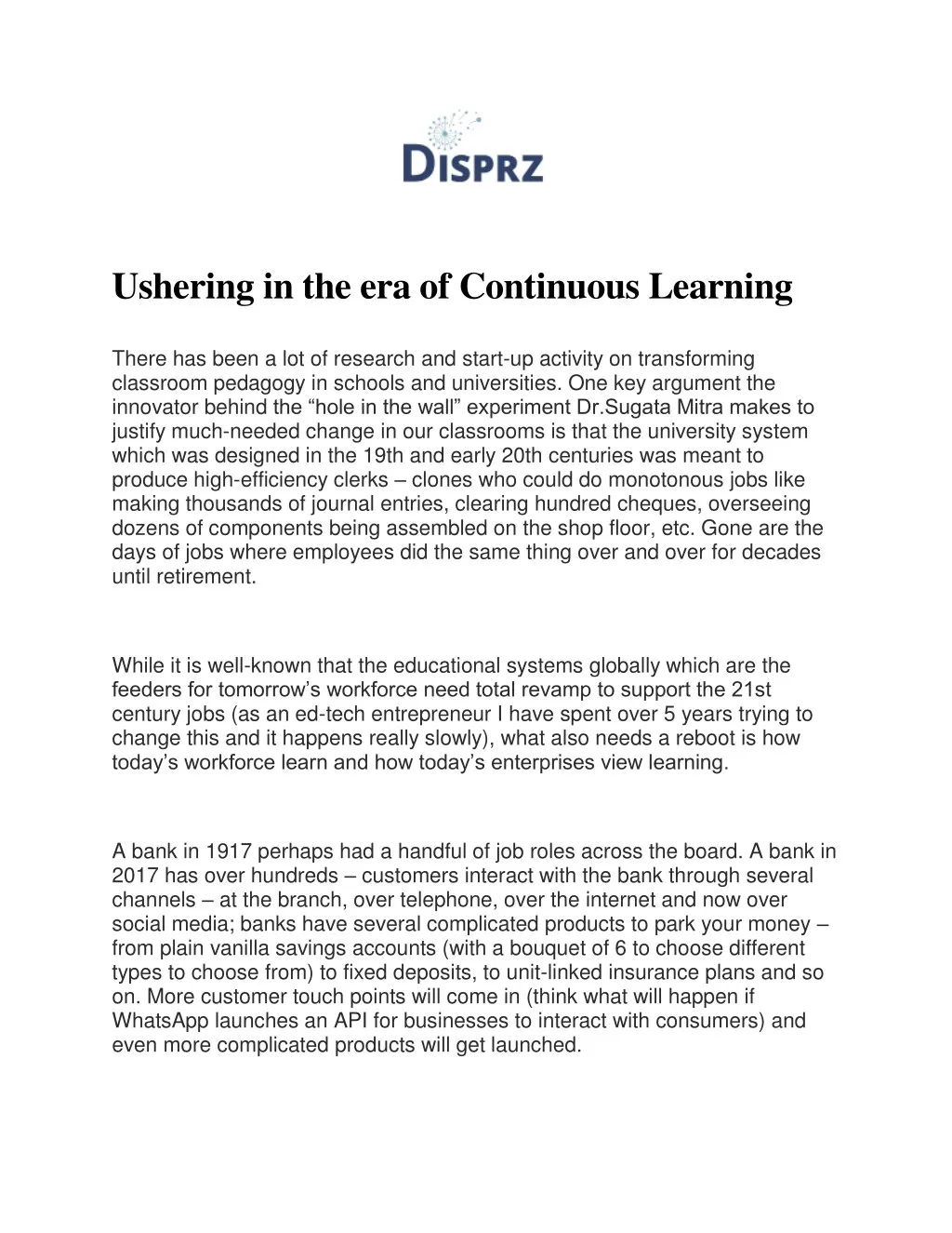ushering in the era of continuous learning