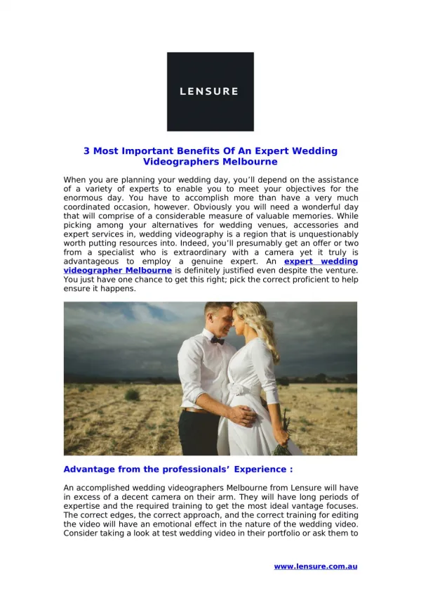 3 Most Important Benefits Of An Expert Wedding Videographers Melbourne