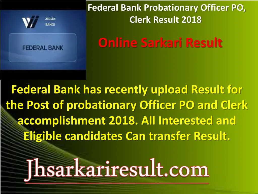 federal bank probationary officer po clerk result