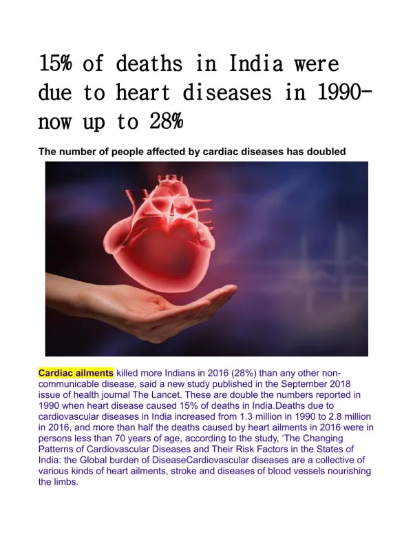 15% of deaths in India were due to heart diseases in 1990; now up to 28%